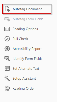 Autotag Document option in accessibility toolbar