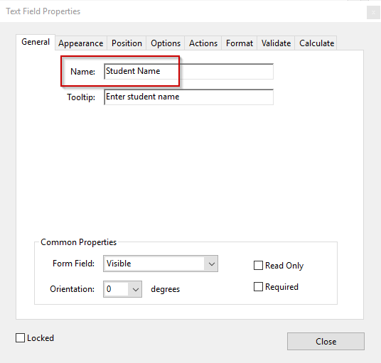 Text Field Properties window showing Name and Tooltip fields.