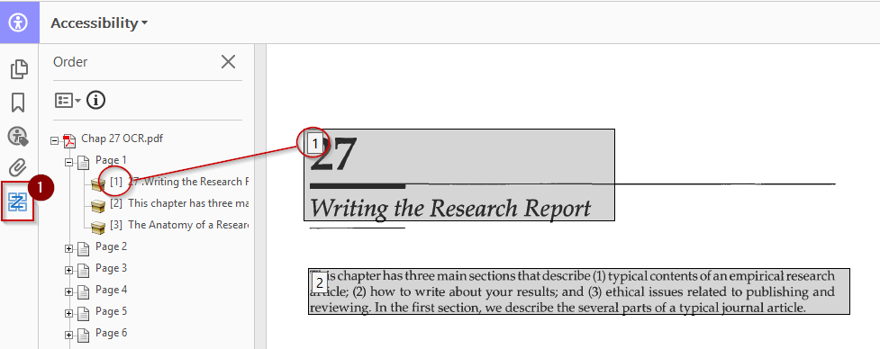 A line connects tag number 1 in the document to number 1 in the panel