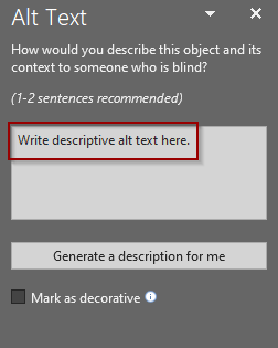 Alt Text sidebart with text box for description