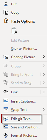 Context menu on an image with Edit Alt Text option