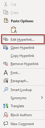 Edit Hyperlink in text context menu