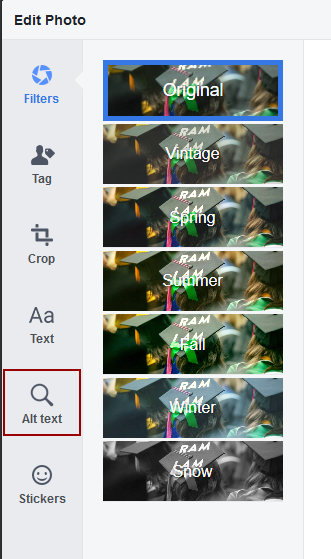 Alt Text tab in the edit photo menu