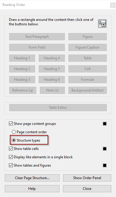 Structure Types radio button