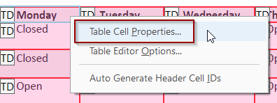 Context menu for a cell with Table Cell Properties selected