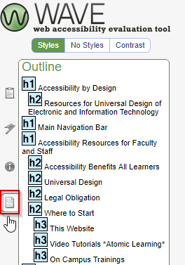 WAVE outline view showing headings nested correctly