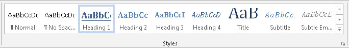 Styles toolbar with Heading 1 selected