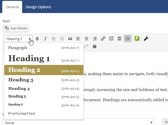 Headings in WordPress