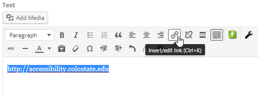 WordPress Insert/edit link button (Ctrl+K)