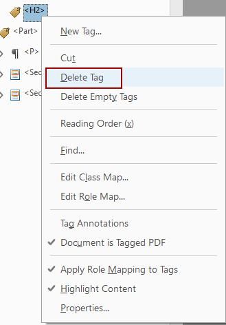 Delete Tag option in tag context menu