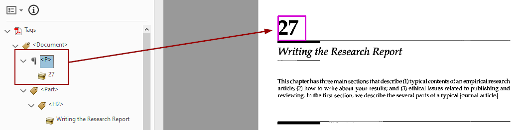 Paragraph tag corresponding with chapter title in content