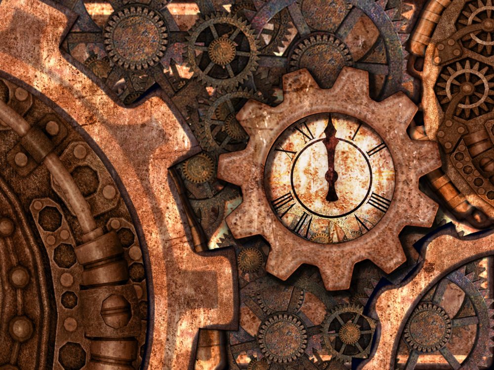 Steampunk clock with many gears