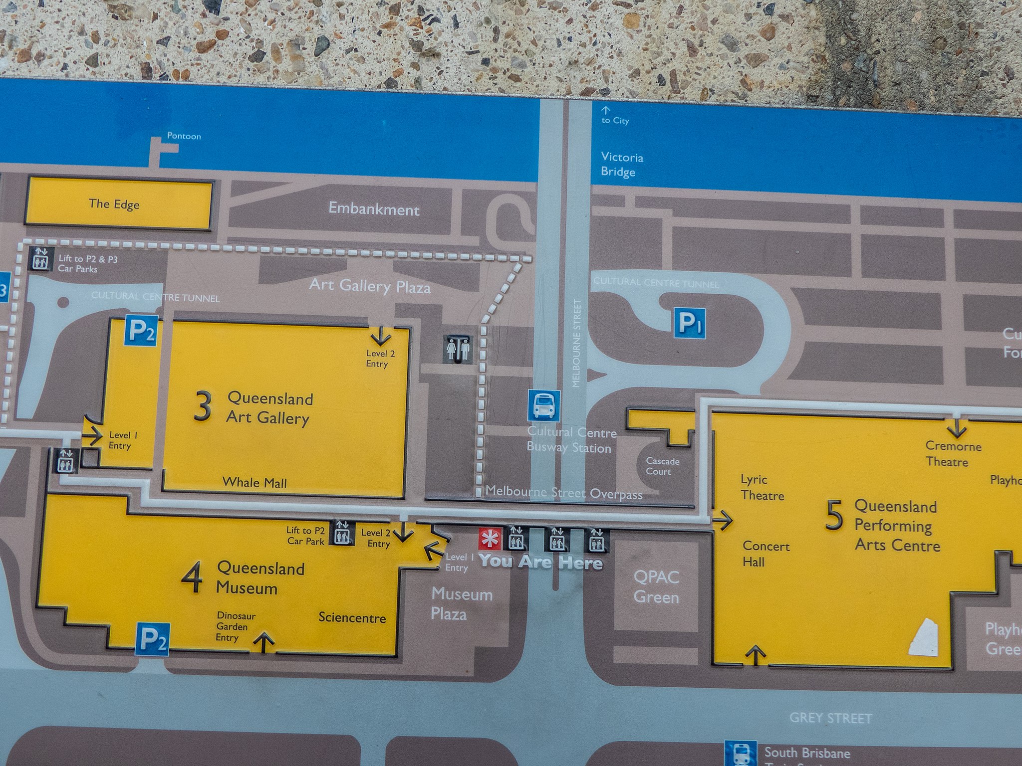 Tactile map of cultural center in Brisbane, Australia