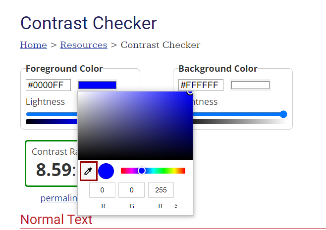 Eyedropper tool in the WebAIM contrast checker
