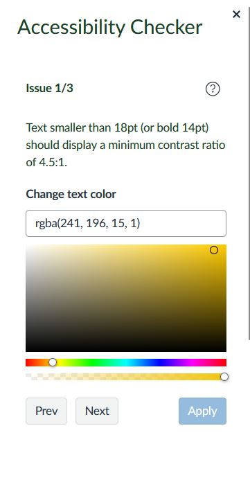 Canvas accessibility checker, prompt to fix contrast with color picker