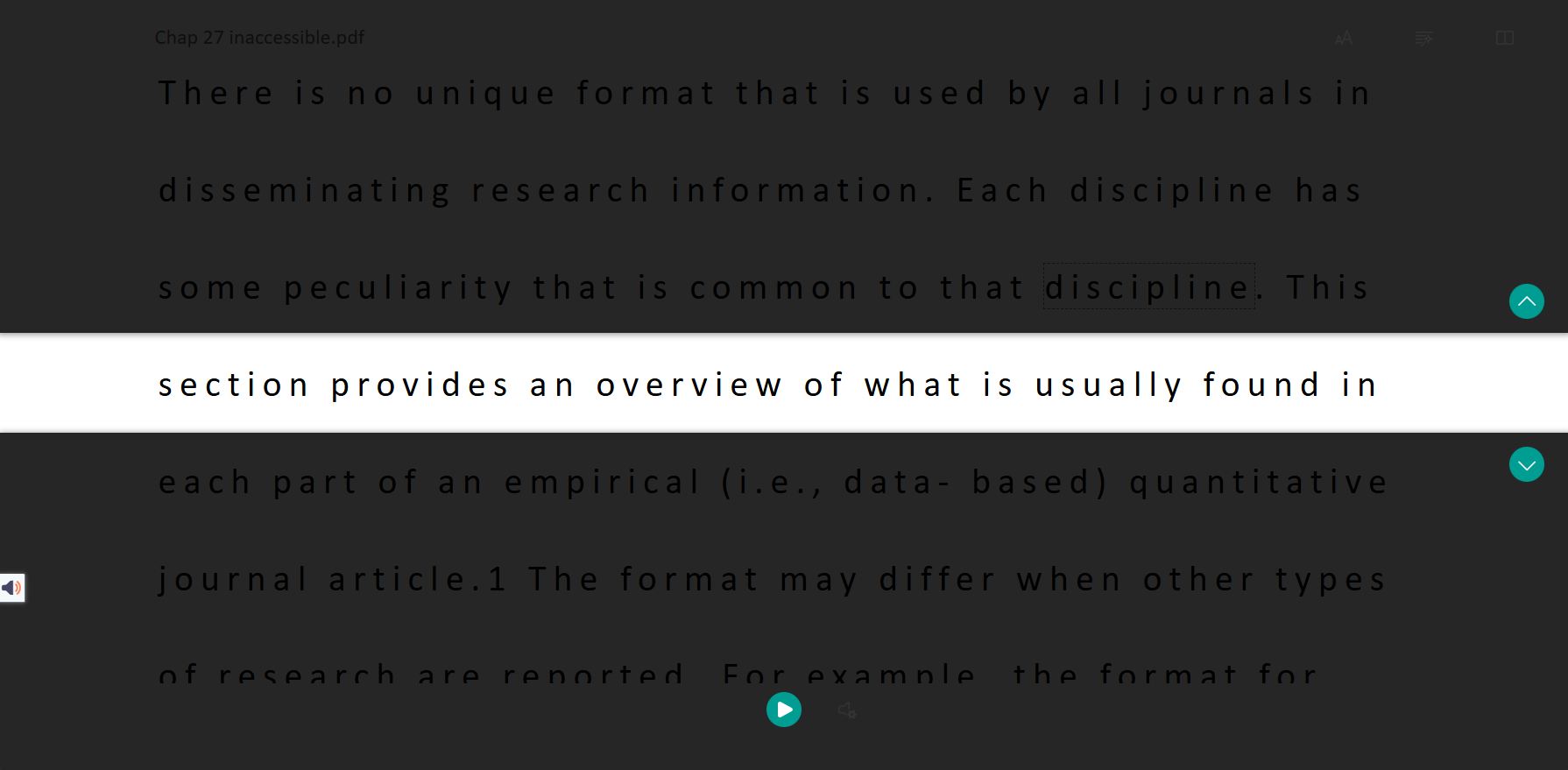 Immersive Reader with one focus line enabled