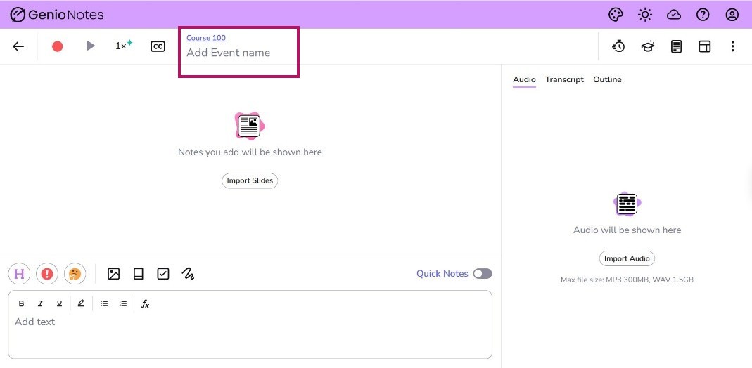 The Add Event Name textbox is located next to the closed captioning icon