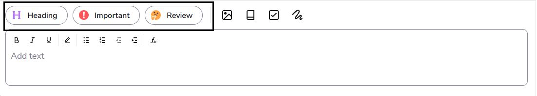 Heading, Important, and Review buttons above the text box.