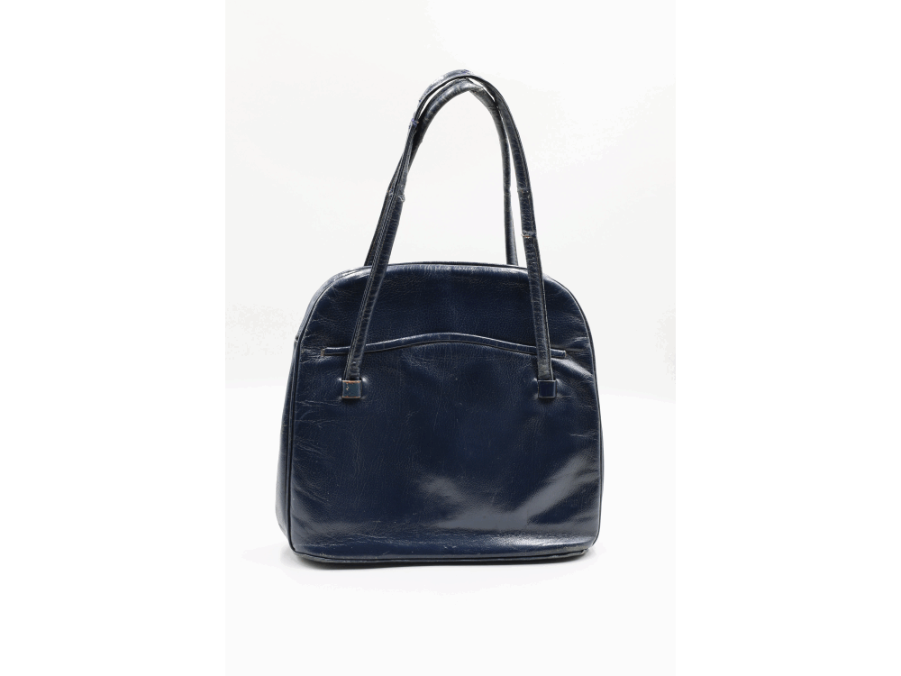 A navy blue purse.