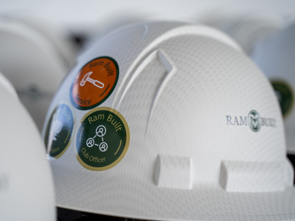 RamBuilt hard hat with service stickers