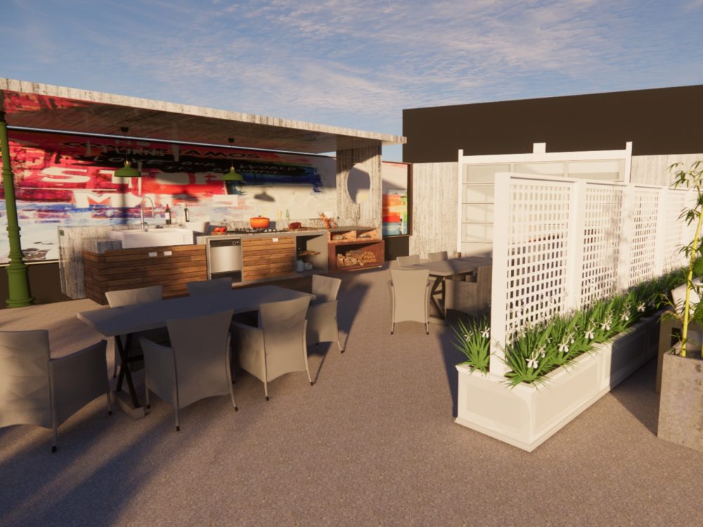Jordan Johnson rendering of rooftop lounge and eating space