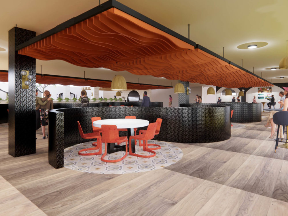 Charmaine Larsen Rendering f restaurant and seating space