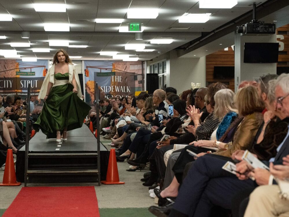 A student walks the runway at the CSU Fashion Show.