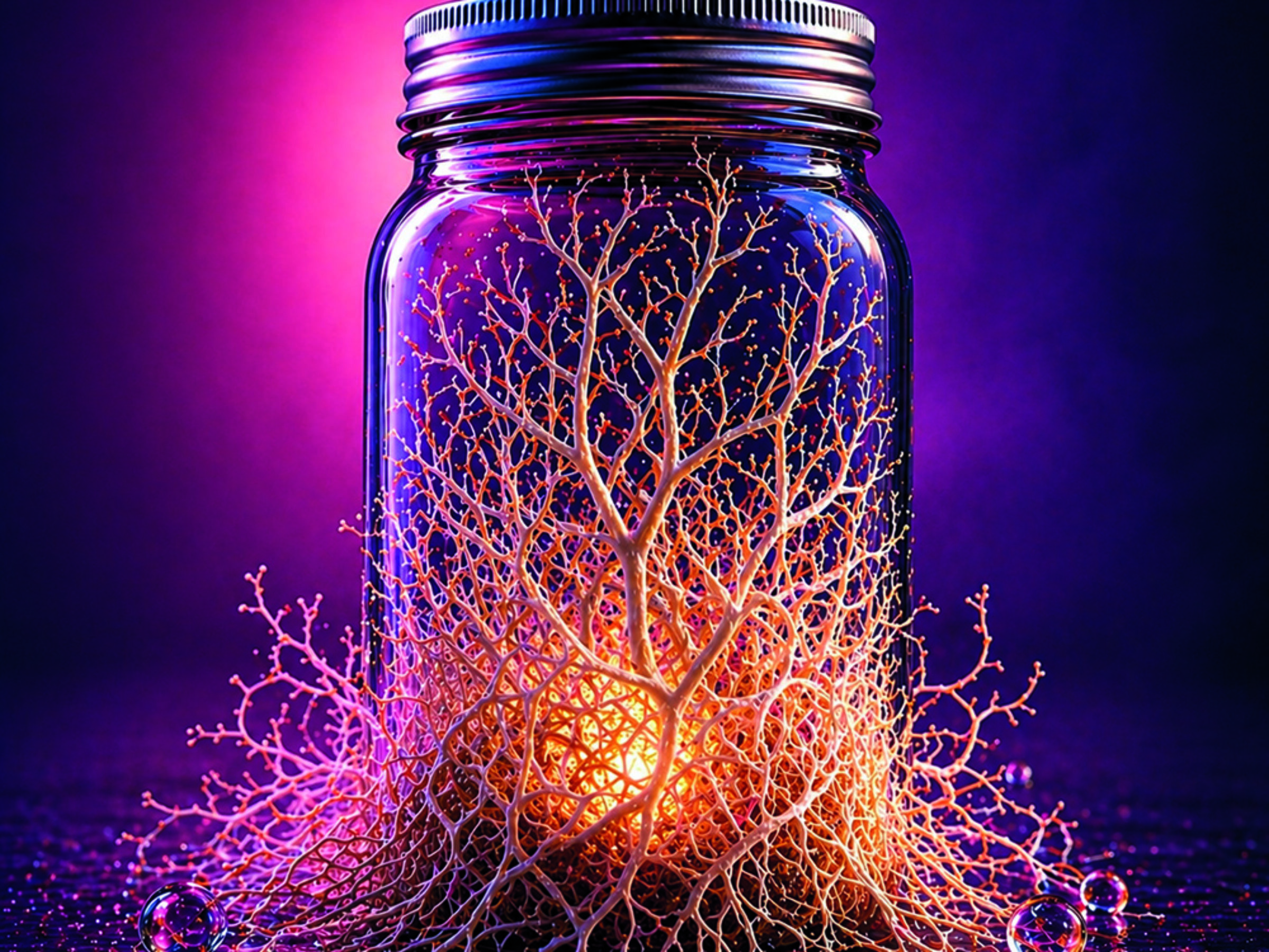 illustration of a mason jar with mycelium growth