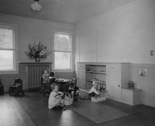 Children Playing Inside Preschool On July 30, 1936