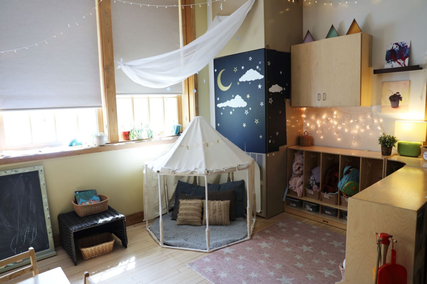 ECC 102 starry night painting above a small white tent