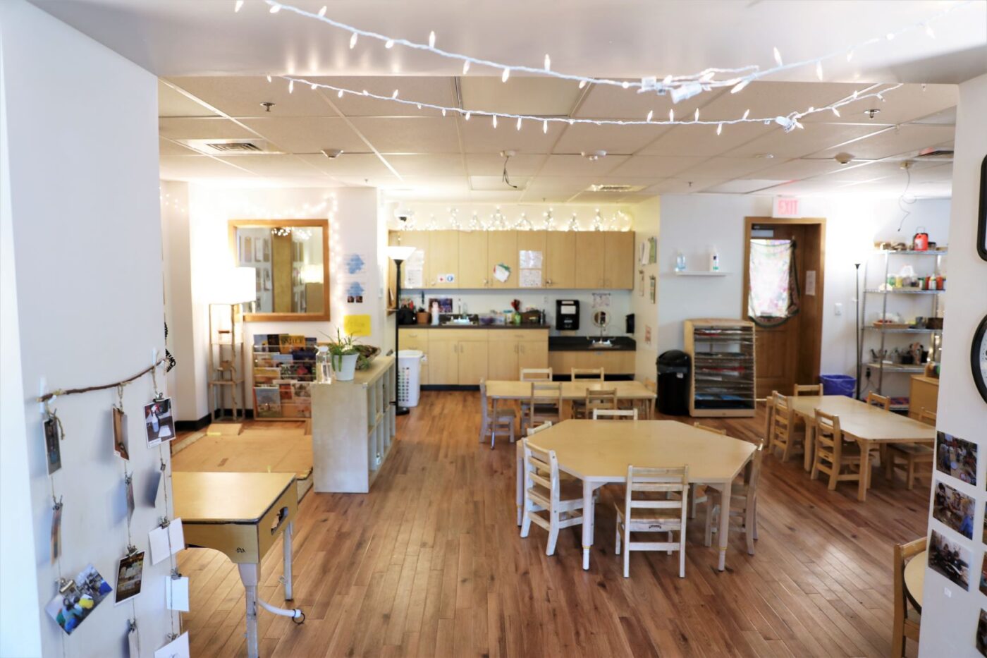 Overhead view of ECC classroom tables and lighting