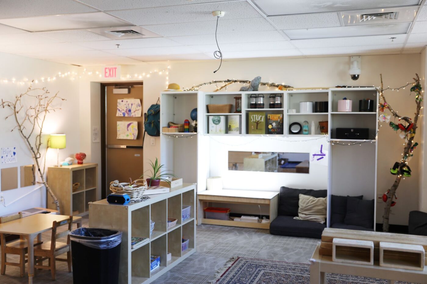 ECC classroom shelves create a sitting nook in center