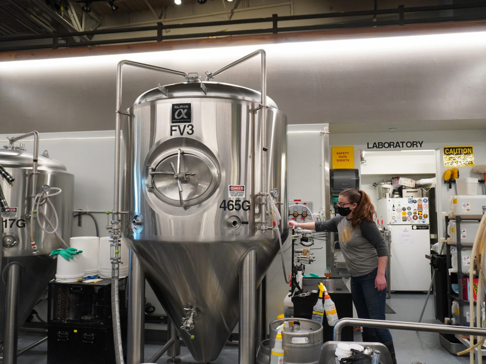 Student in brewing lab