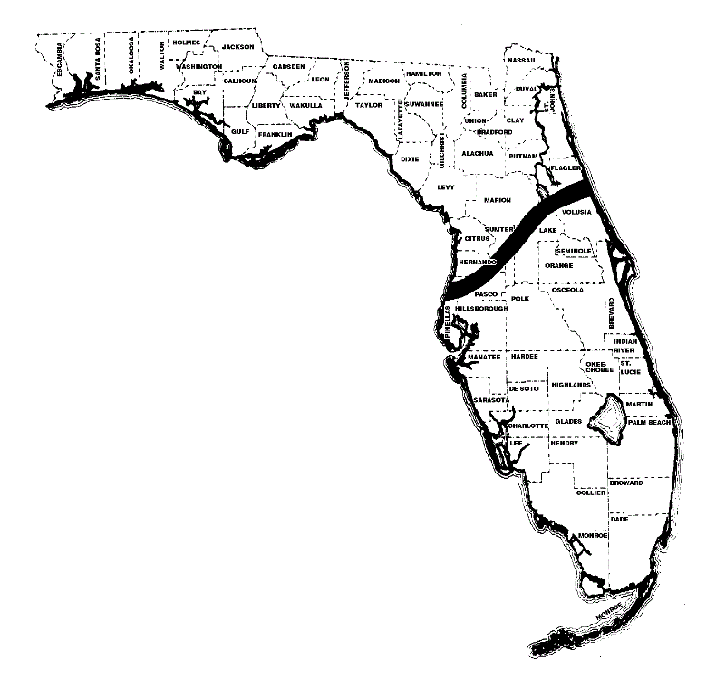 A map of Florida showing that most production is in north Florida