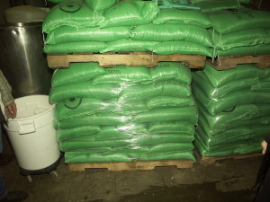 Seed bags in storage at a sprouting facility.