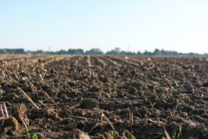 Freshly plowed soil in a field