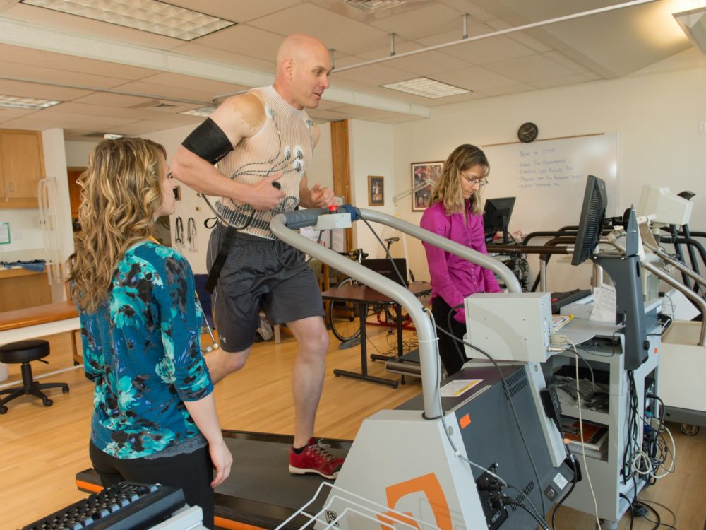 Man on a treadmill being tested