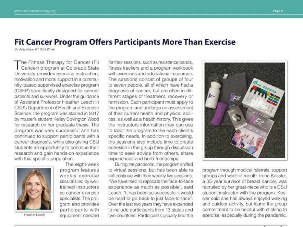 American Kinesiology Association article on Heather Leach and Fit Cancer