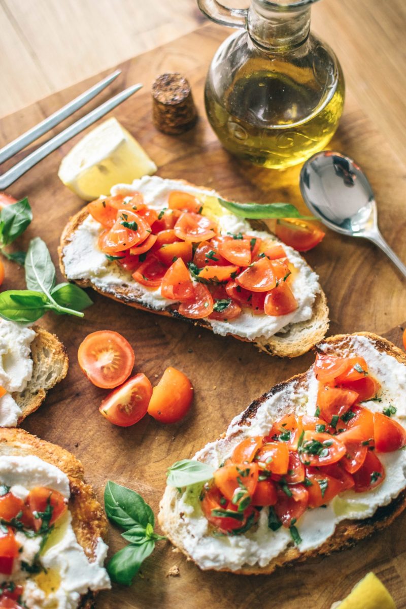 tomatoes and cream cheese on toast