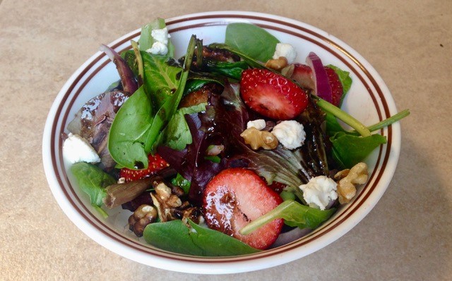 Strawberry and Cacao Nib Salad with Cocoa Balsamic Dressing