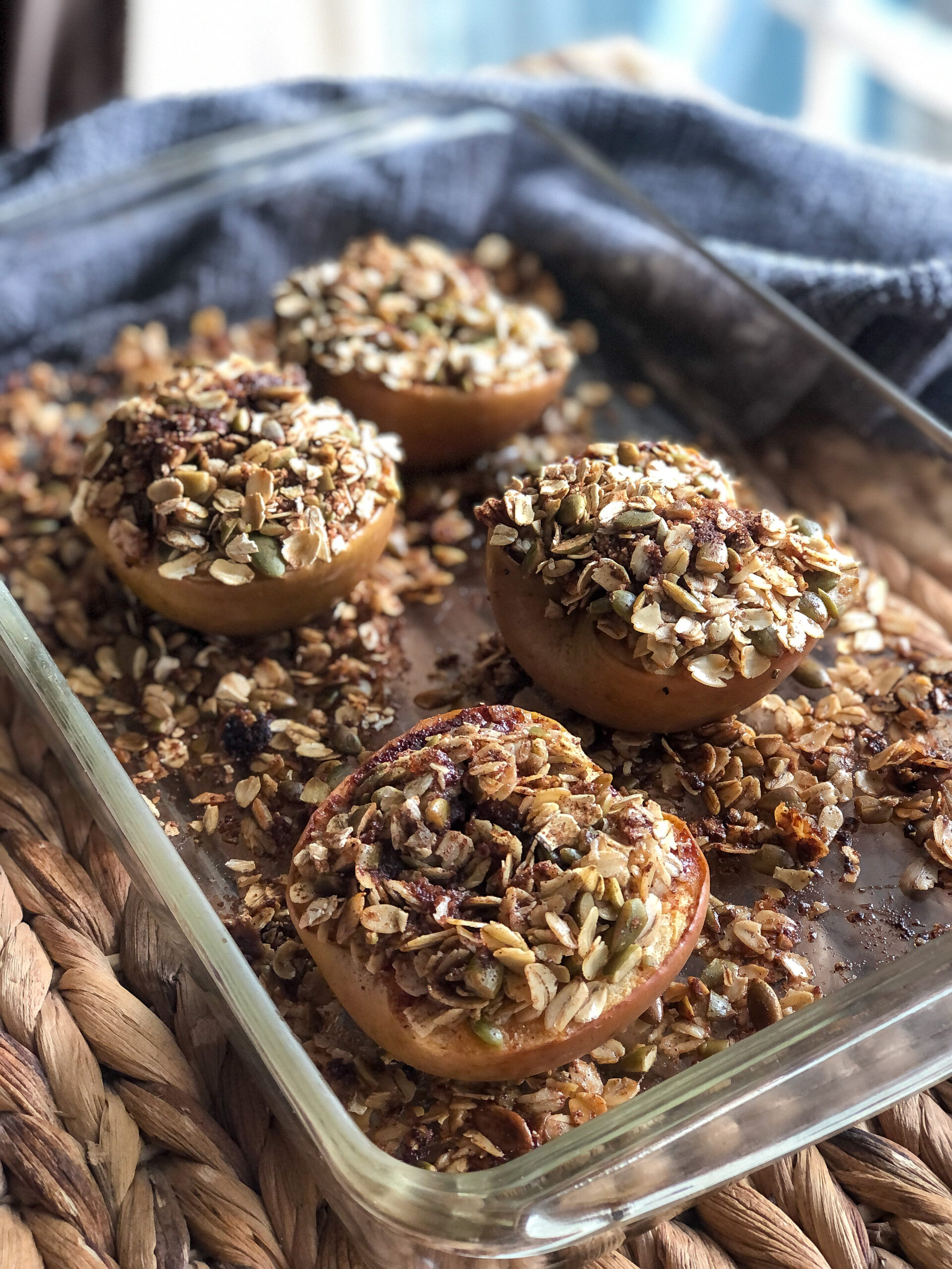 Baked apples and oats in baking dish