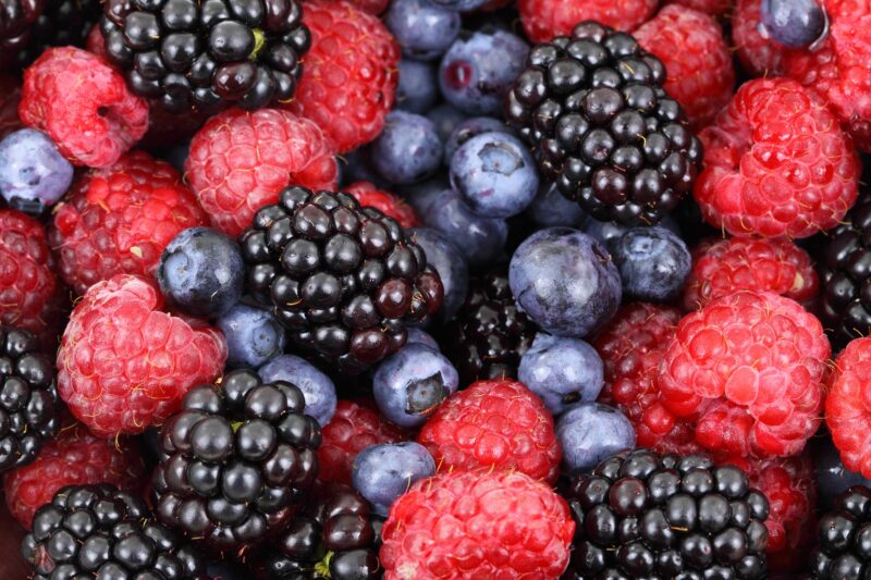 blackberries, blueberries and raspberries up close