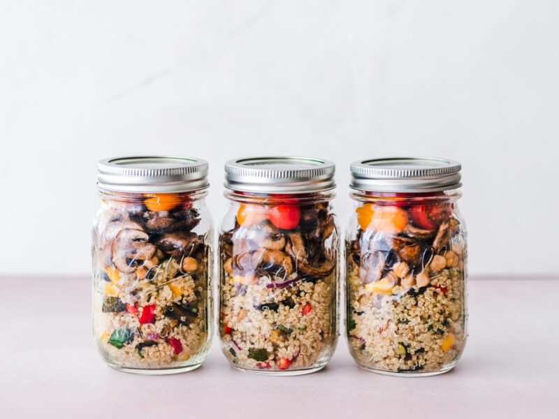 quinoa and veggies in mason jars