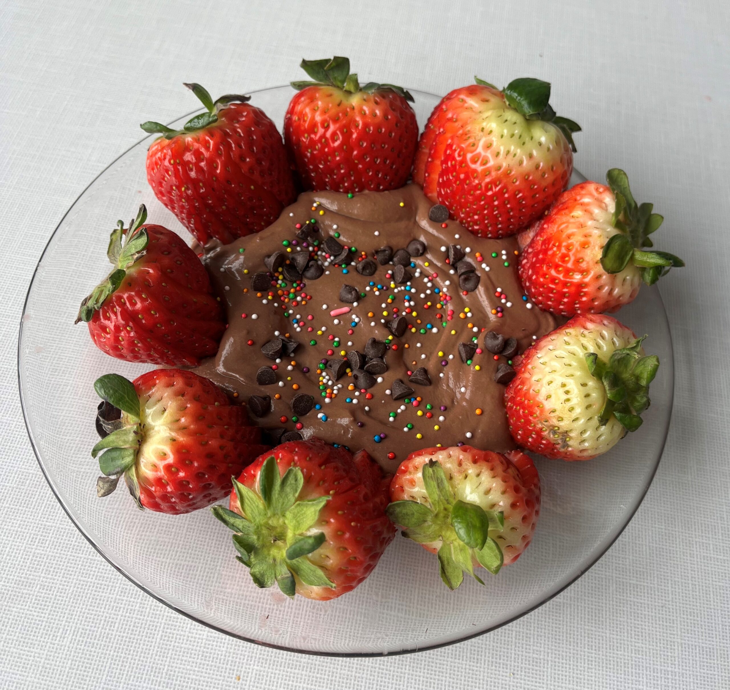 Brownie batter hummus dip with whole strawberries