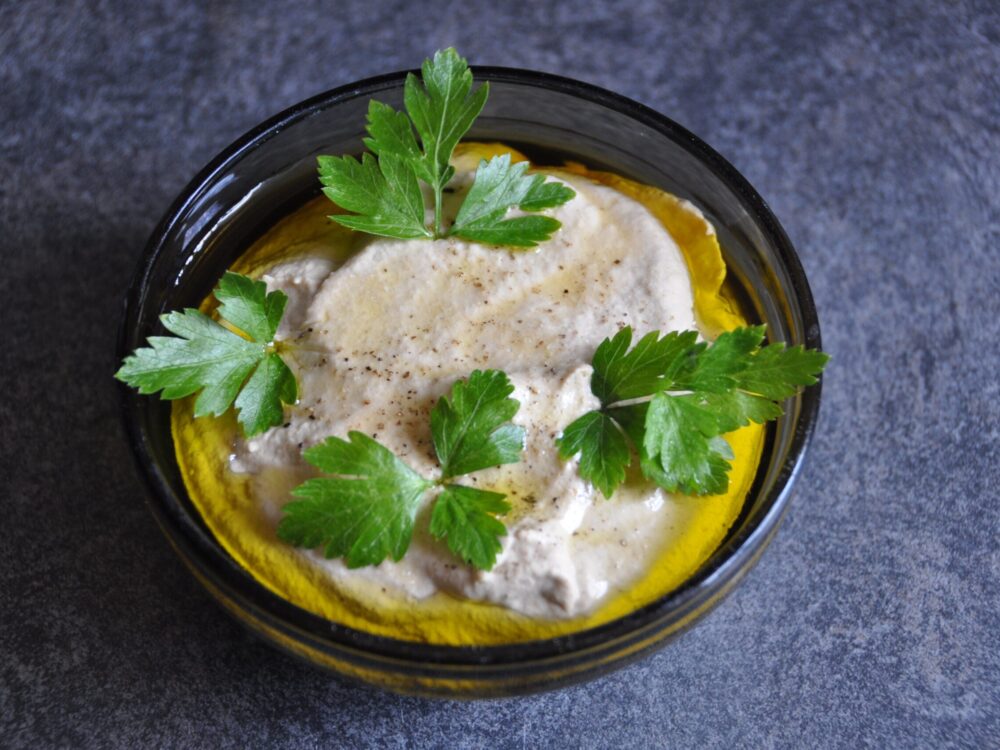Baba Ghanoush in glass bowl