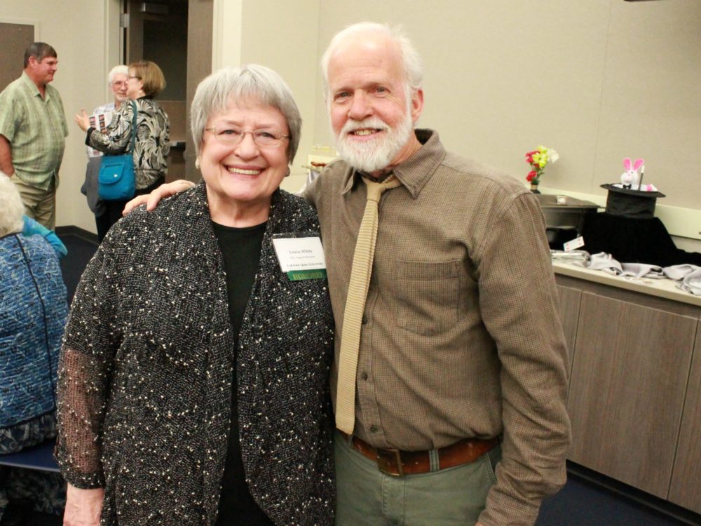 Louise White with faculty member David Greene