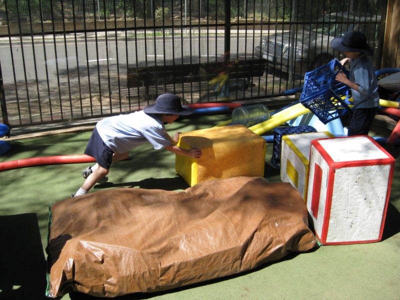 children building obstacle course