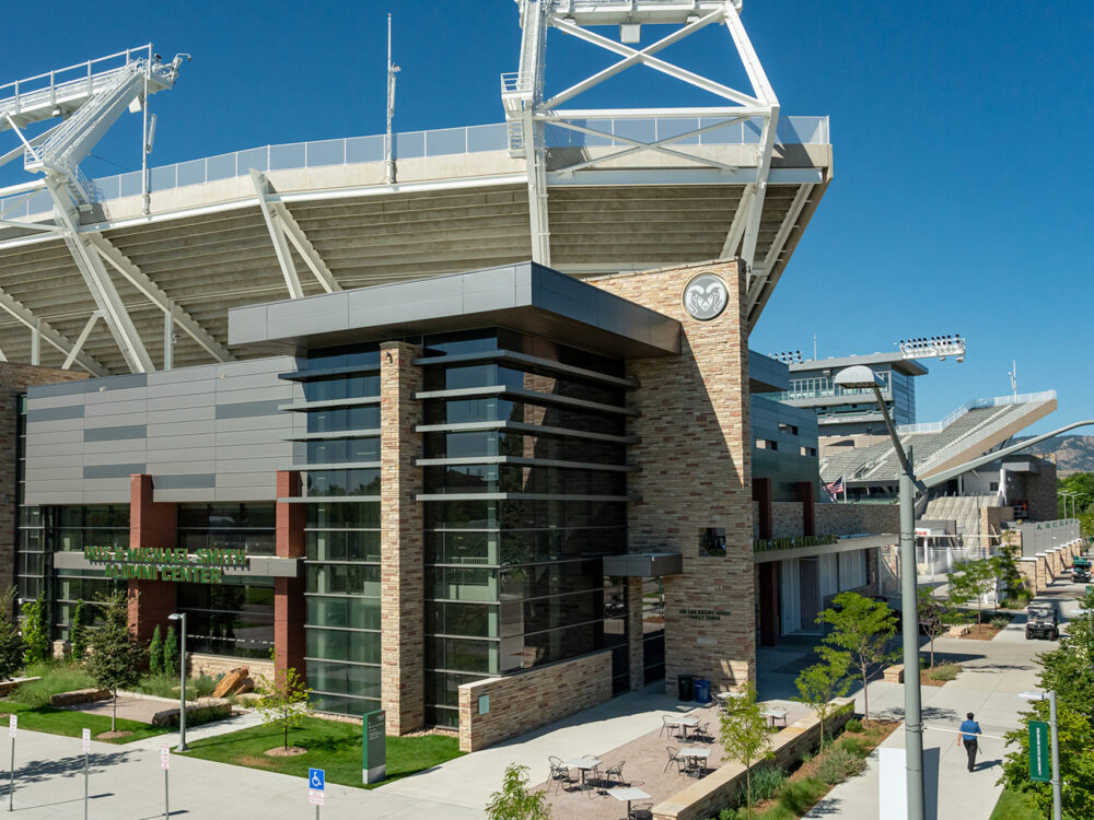 Canvas Stadium at Colorado State University on a sunny, spring day.