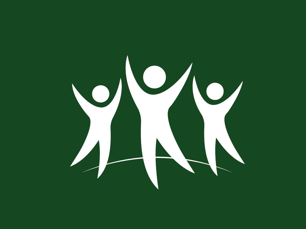 PRC logo with green background and three white figures that look like people with their hands up.