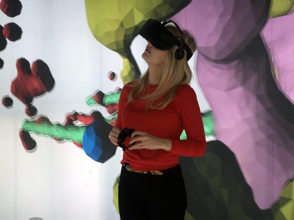 A student using virtual reality equipment in the Ideation Lab
